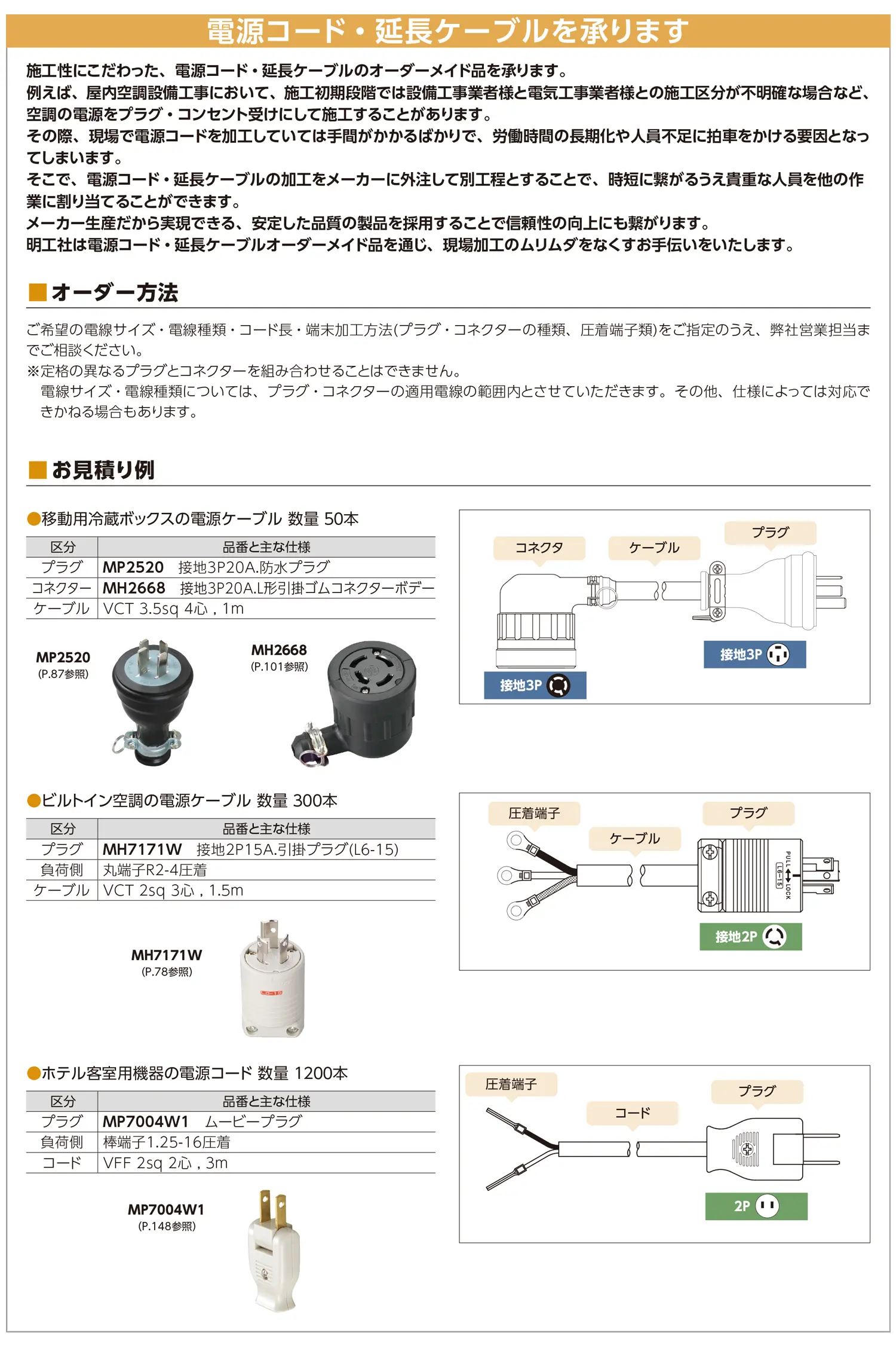 電源コード･延長ケーブルを承ります